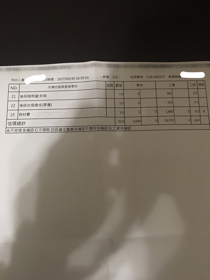 Altis 11.5代 門板擦傷原廠估價 還請前輩幫忙看看