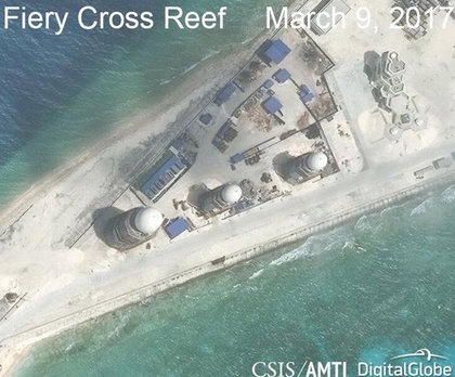 中國填土造島太機密，美國幫忙公佈衛星照片。
