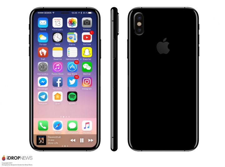 外媒根據富士康流出圖製作的iPhone 8 的渲染圖