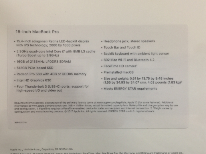 開箱 - 2017 MacBook Pro 15吋 TB 版