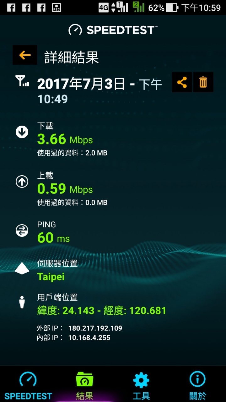 台灣之星在台南市安南區文安街147巷到晚上速度跟本不行