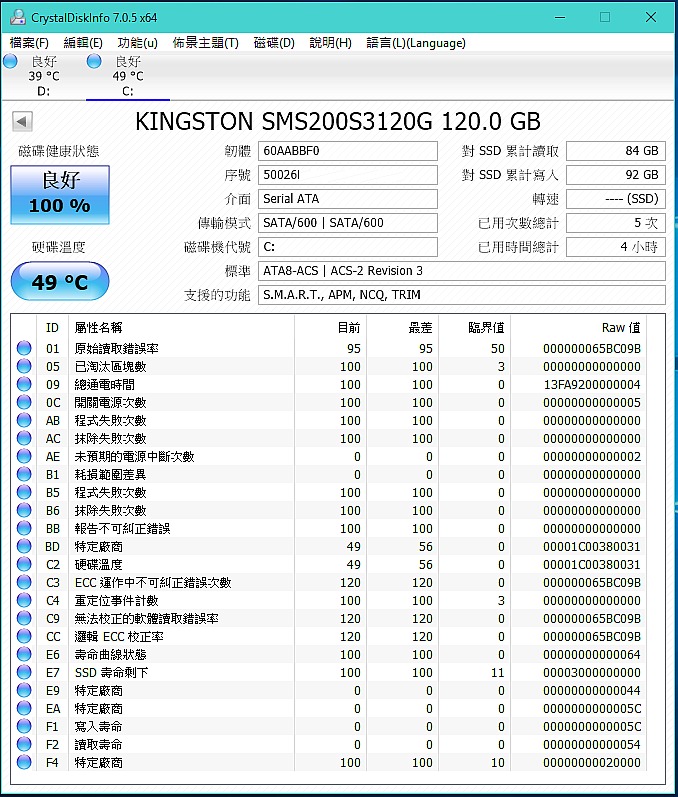 換了金士頓mSata SSD 120G 寫入偏慢