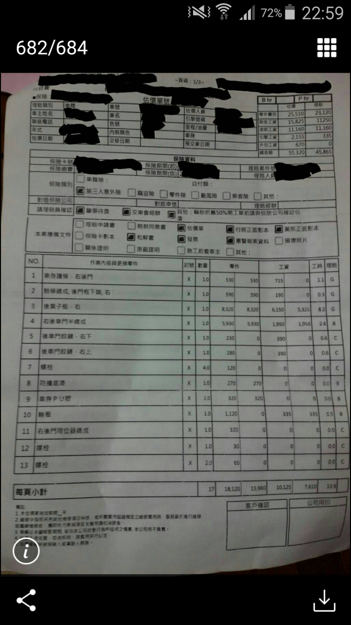 這樣的車損原廠烤漆費用，太離譜的價格該怎麼辦?