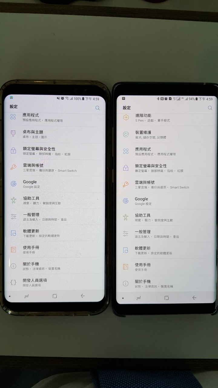 請問NOTE8與S8+螢幕顏色(已補圖)