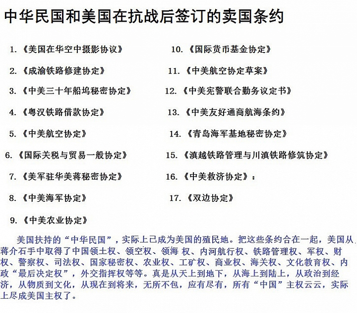 中華民國和美國在戰後簽訂的一些條約，觸目驚心啊