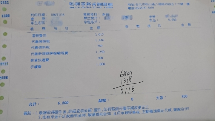 Mazda 3 領牌相關稅費單據分享