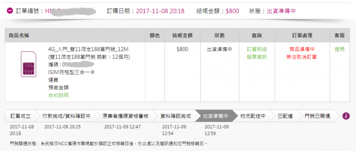 請問有人收到台灣之星雙11限定188專案包裹了嗎??