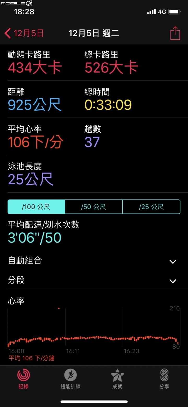aw3 游泳卡路里疑問