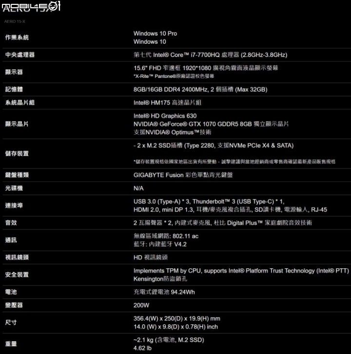 遊戲辦公一機搞定Gigabyte Aero 15X