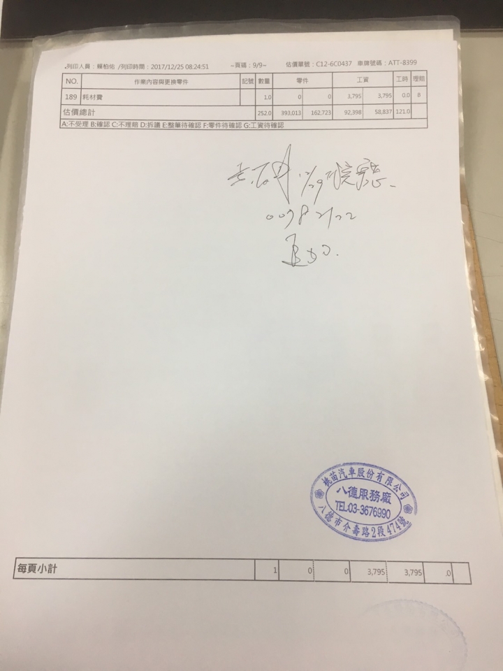 尋求106年新款1.8的ALTIS、如果您剛好也在106年有發生事故有維修單可否請提供給我、謝謝