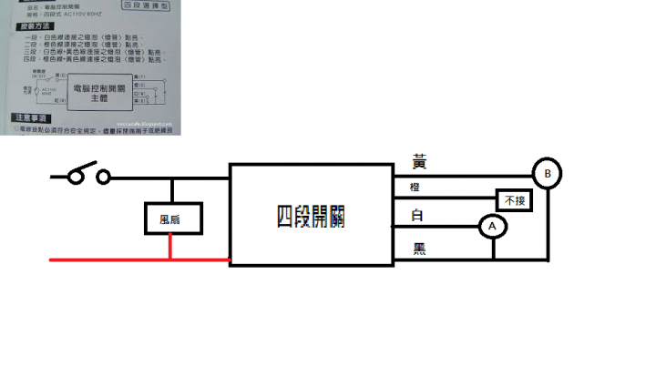 [請問]如何用四段電子開關將台達電子換氣扇 VFB21AXT4風速與燈做切換?(已解決)