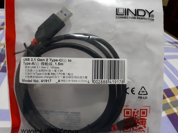 LINDY USB 2.0(41881 A)/USB 3.0 / (41917 A)Type-C快速充電線體驗心得