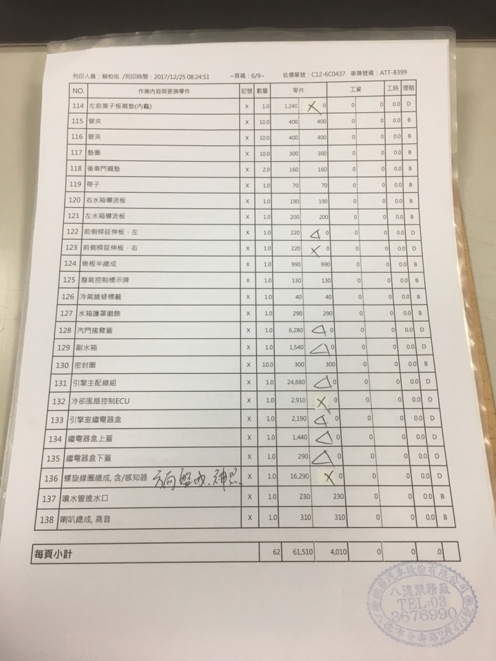 尋求106年新款1.8的ALTIS、如果您剛好也在106年有發生事故有維修單可否請提供給我、謝謝