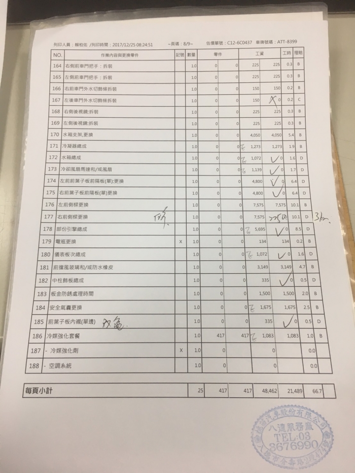 尋求106年新款1.8的ALTIS、如果您剛好也在106年有發生事故有維修單可否請提供給我、謝謝