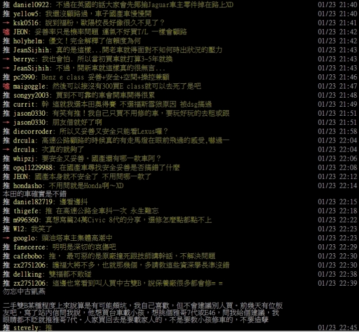 [討論] 踢踢批(PTT)轉貼 1/23 Re: [心得] 鐵齒買了福特...