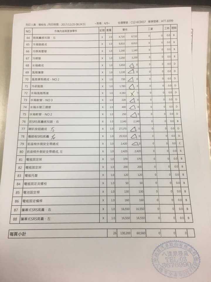 尋求106年新款1.8的ALTIS、如果您剛好也在106年有發生事故有維修單可否請提供給我、謝謝