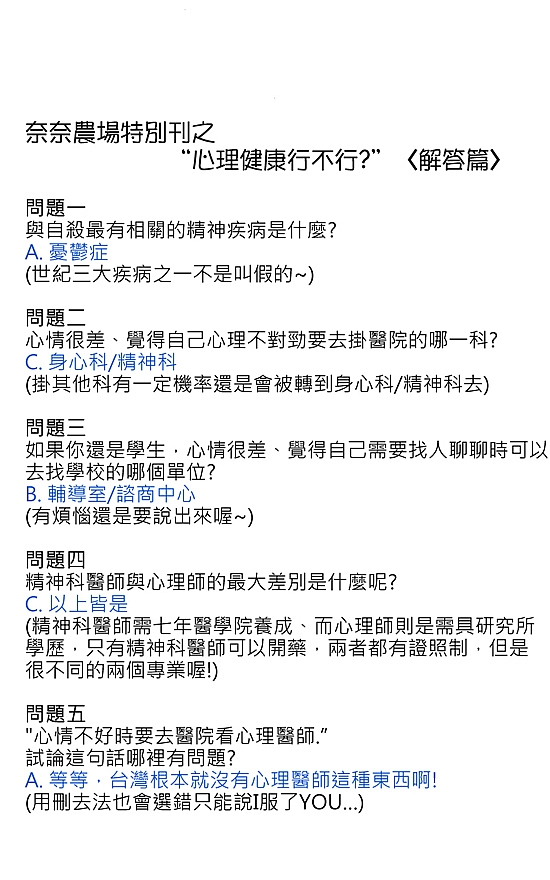 [創作] 心理測驗- 一起來測測你的心理健康知識力吧!