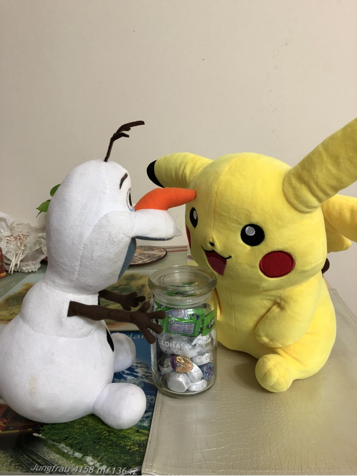 皮卡丘和雪寶的嘻戲