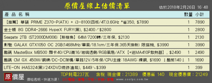 自己組的電腦單  想請問是否有需要改進的地方，感謝大大