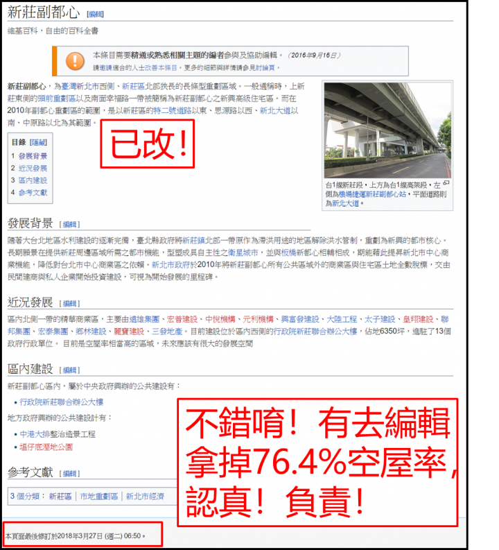 新莊神人想賣房，先去編輯WIKI吧