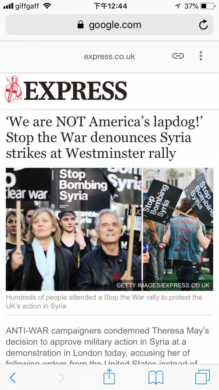 这下有意思了，英国伦敦人率先发起抗议美国轰炸叙利亚