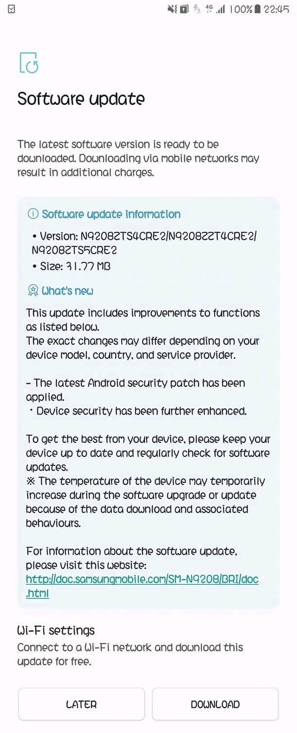 Note8安全更新（20180529） Note5安全更新（20180528）
