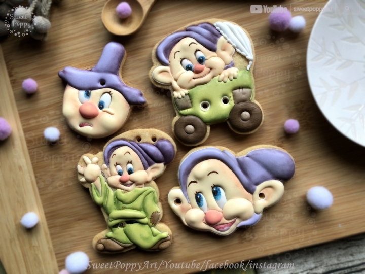 在餅乾上面繪畫 白雪公主 七矮人-糊塗蛋 #26 (原創影片)(11P+影)