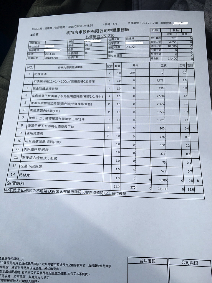 被擦撞到了,這樣的收費是否合理