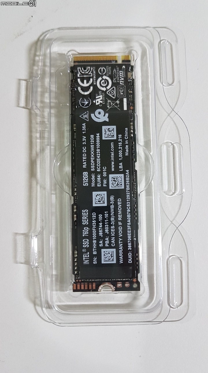 Intel 760p 512GB Pci-e M2 SSD微開箱+轉卡裝機
