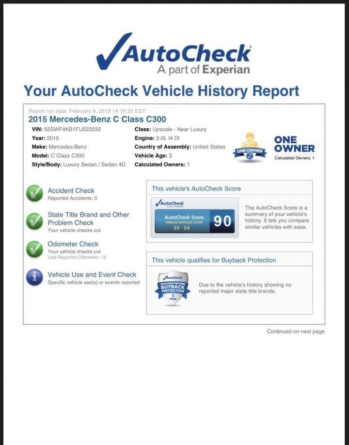 麻煩幫查c300 carfax跟autocheck 看有沒有問題