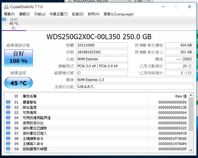 WDS250G2X0C(WD黑標) 與UX410U 速度掉一半以下