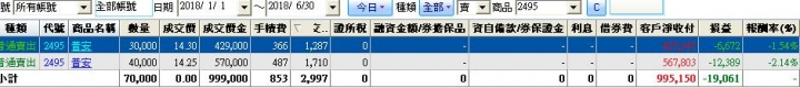 2018上半年短線操作成績