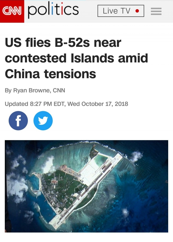 兩架美軍B-52，昨日再度飛往南海表態