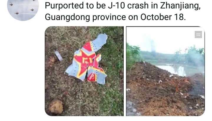 對岸墜機由殘骸研判應為殲十無誤