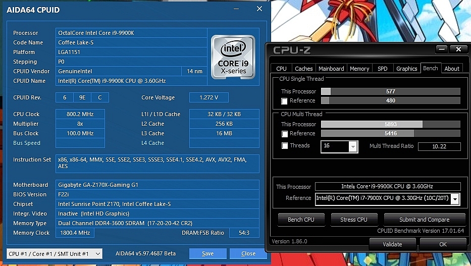 GIGA Z170X GAMING G1+I9 CORE 9900K