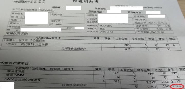 Elantra Sport 1000km 保養.