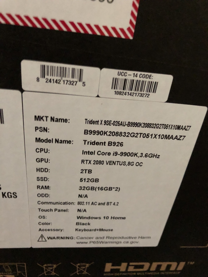 MSI Trident X9SE i9-9900K 2080 OC