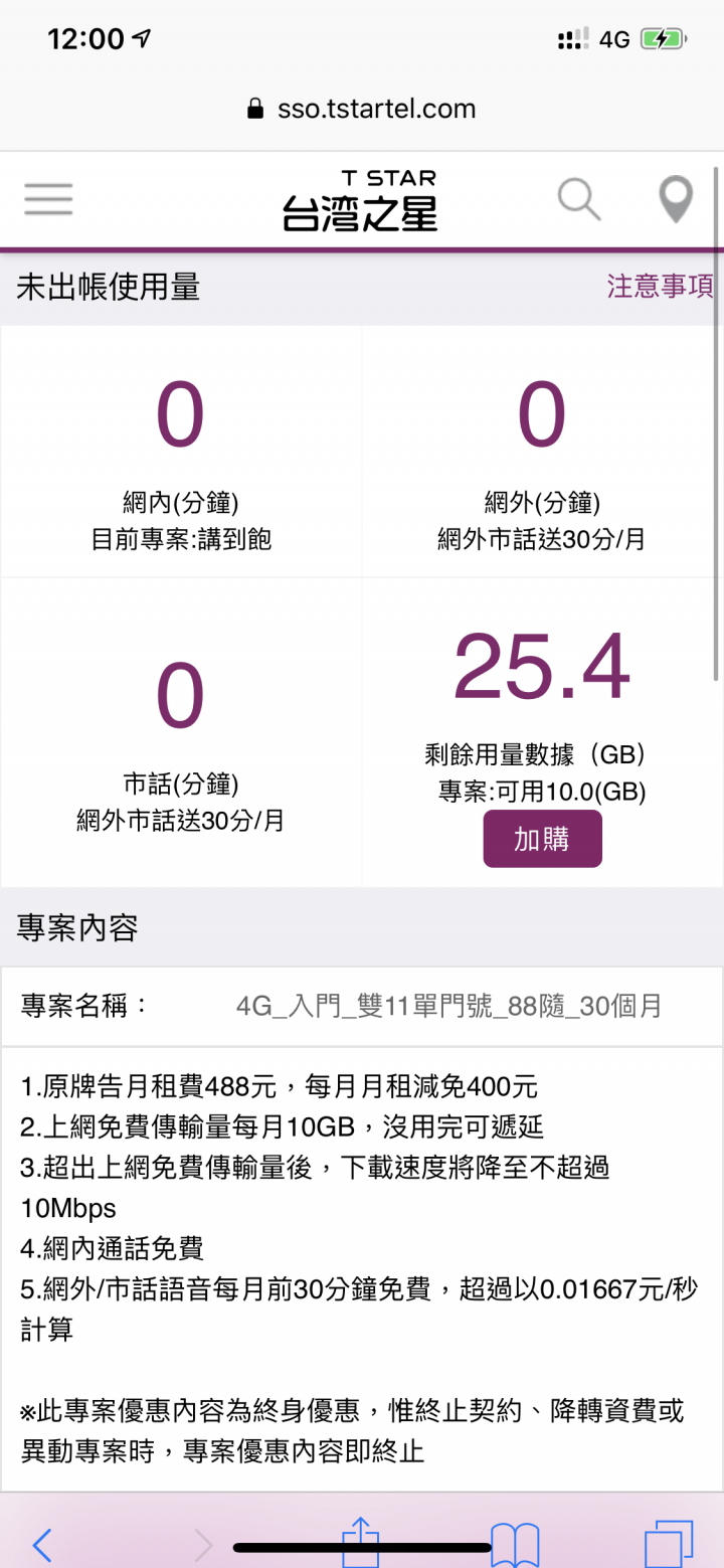 台星88元10G證實是無限累計 😂