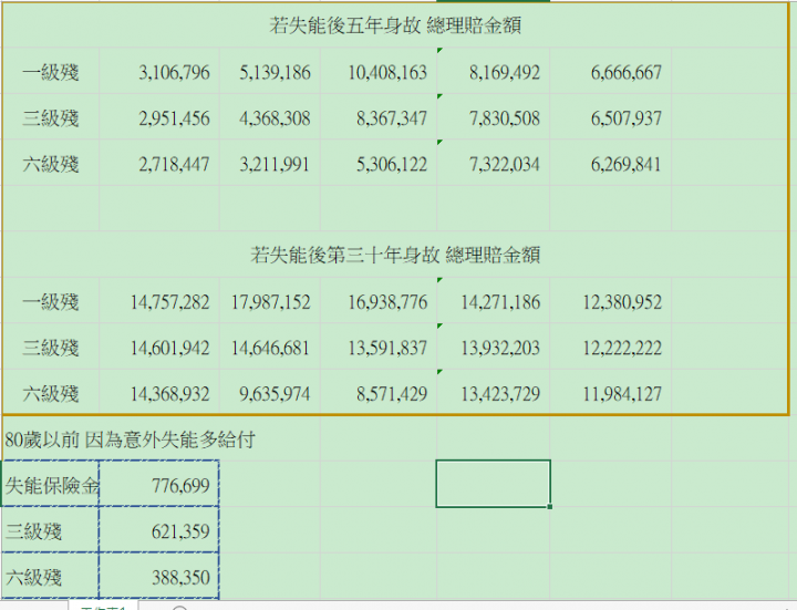 2019年  失能險比較參考