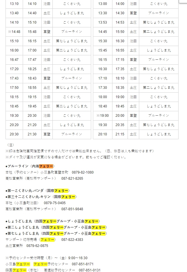 日本小豆島汽車搭乘渡輪問題