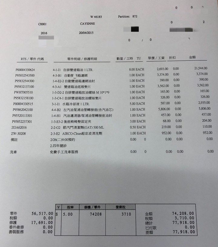 Cayenne 3.6 4年大保養