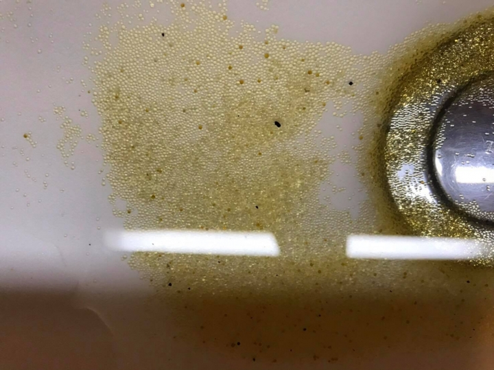 請教浴室洗澡水管常常有黃色小珠子堵塞
