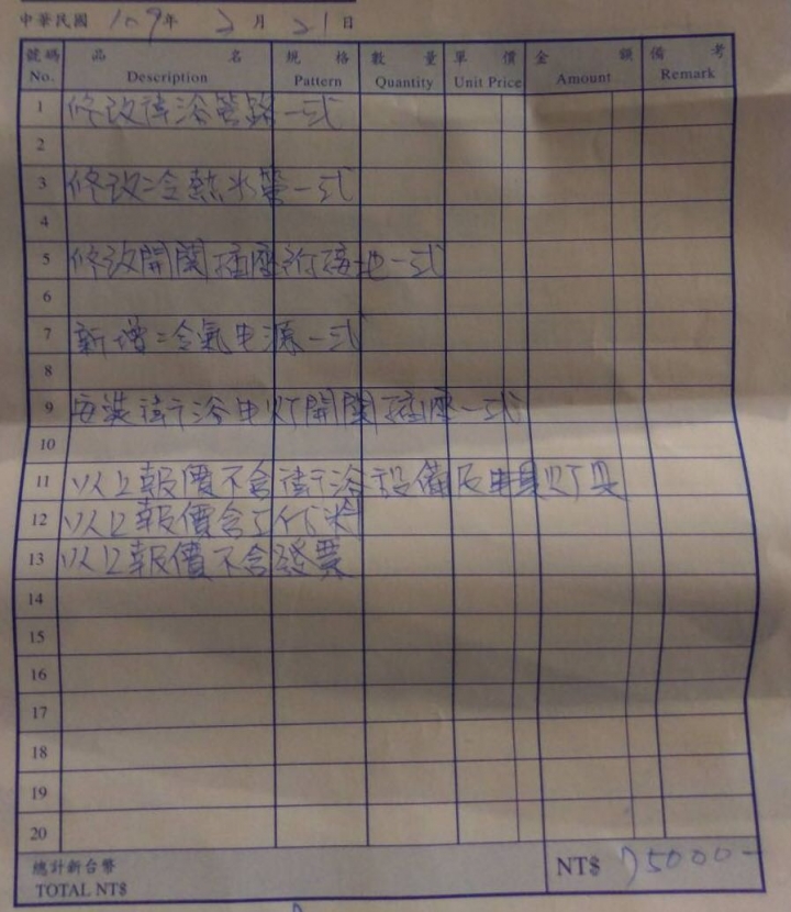 水電報價請益（老屋翻新）