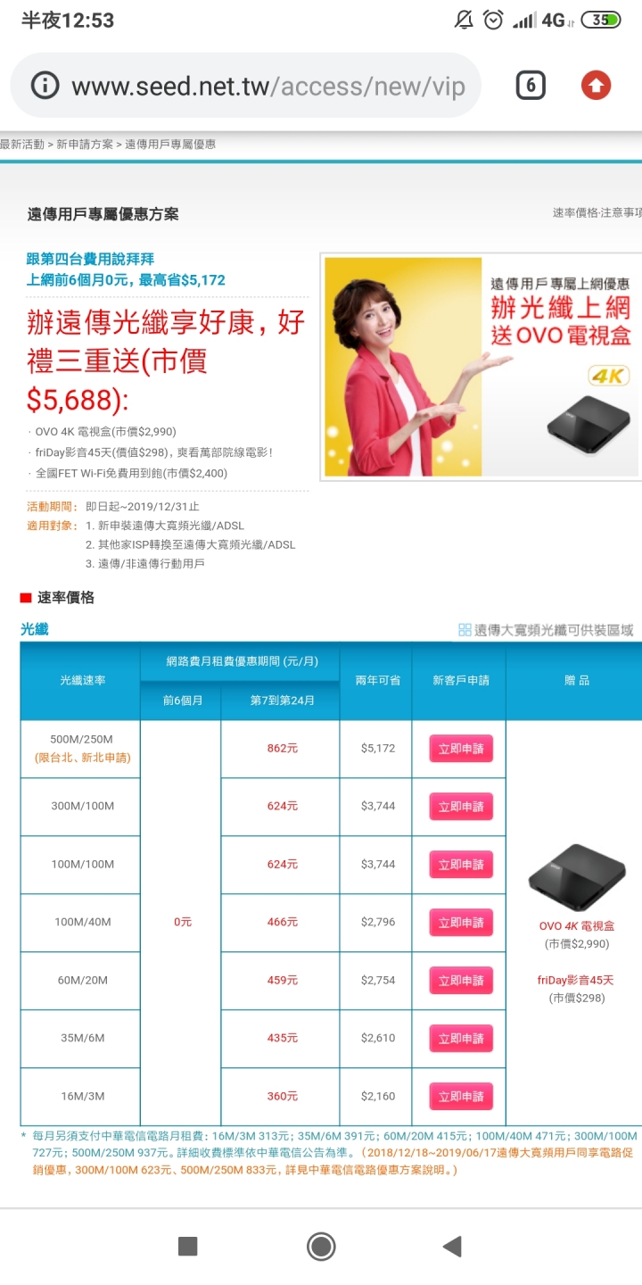 BB寬頻120M+有線電視 與SEEDNET OVA4K電視盒方案的選擇