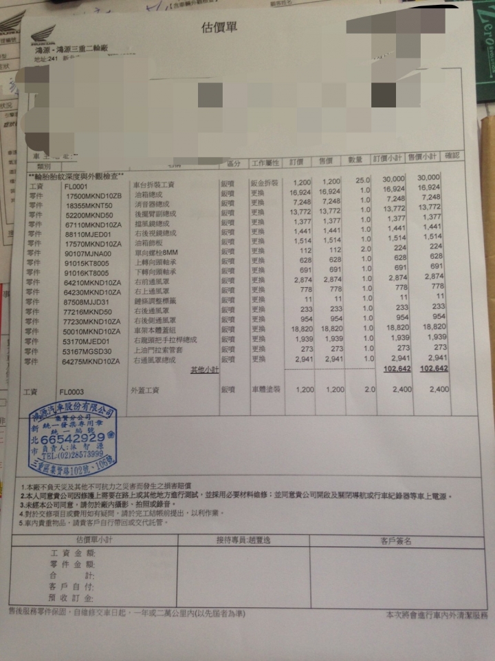 (8/26更新)我的機車被迴轉車撞倒,估價出來11萬7