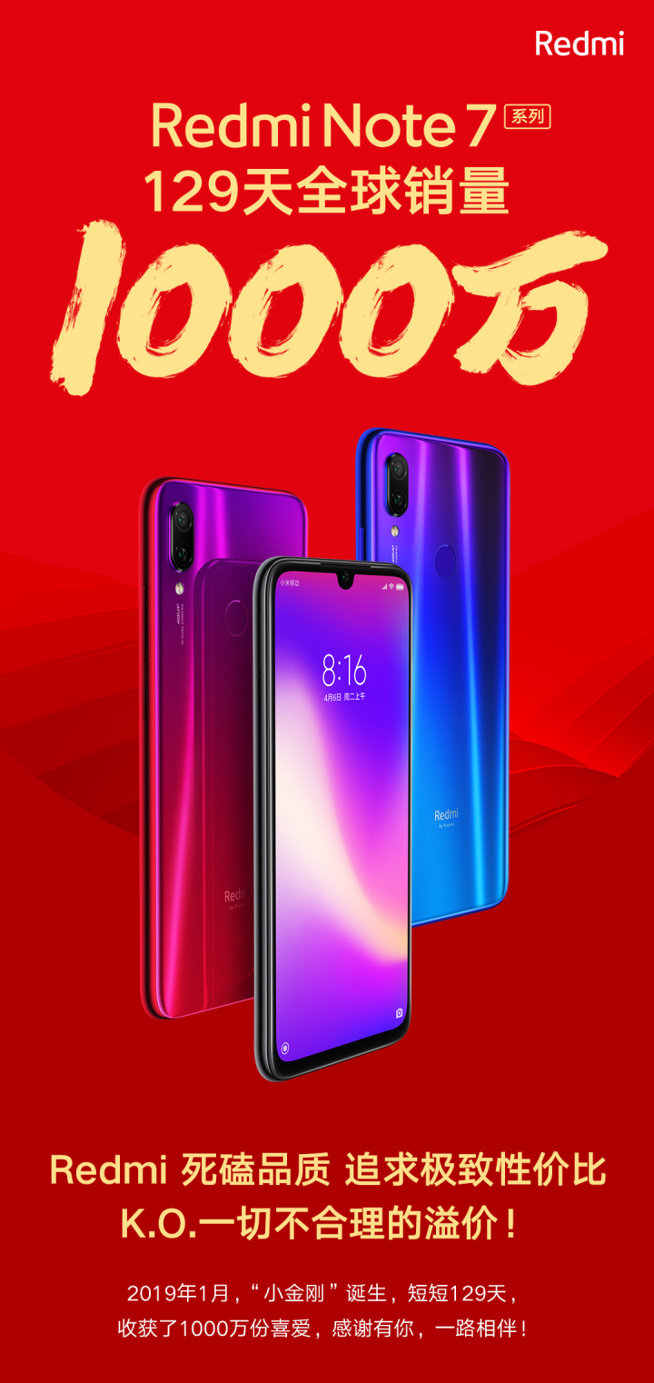 Redmi Note 7 系列 全球銷量破千萬！
