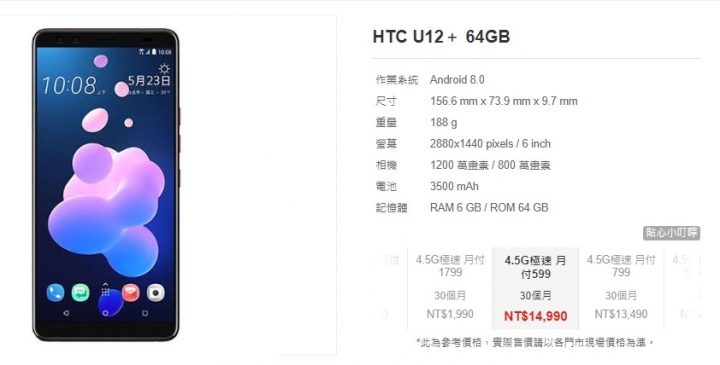 HTC U12+各位是辦多少的