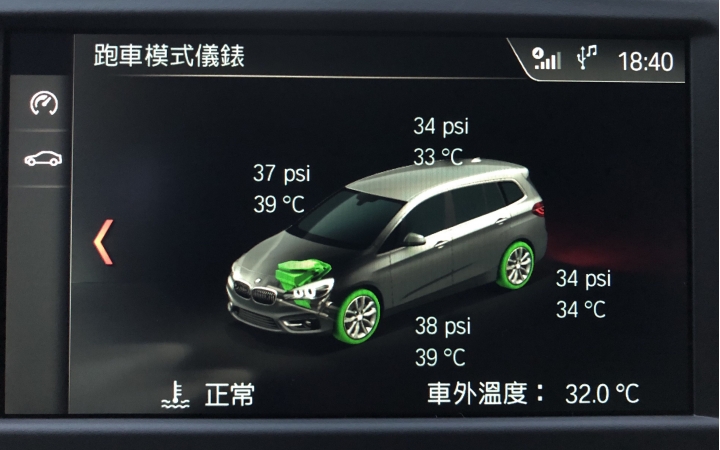 請教關於BMW 2GT iDrive胎壓在不同頁面顯示的問題
