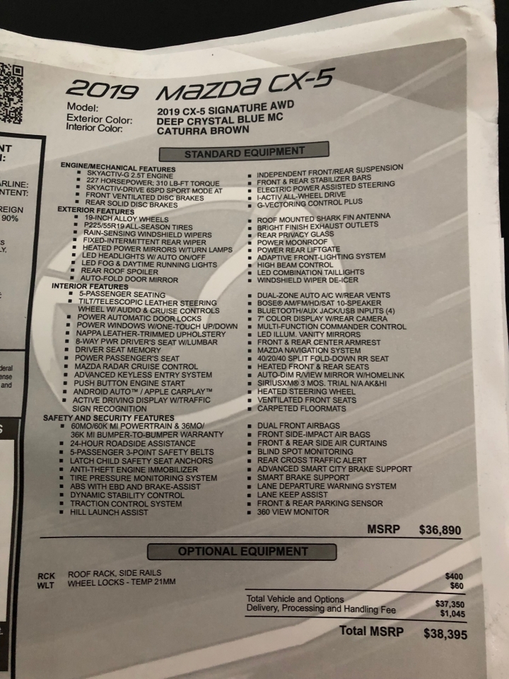 [北美開箱] 2019 CX-5 Signature AWD 2.5T 不專業分享(深藍)