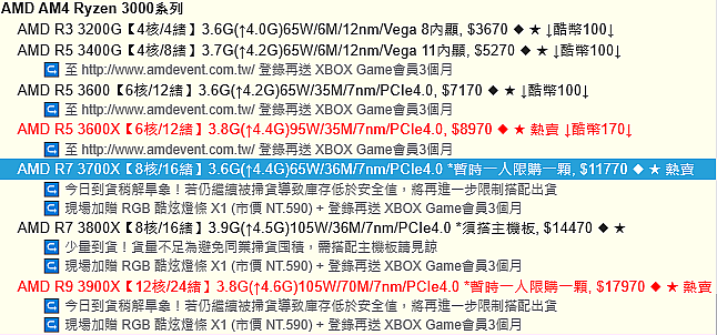 聊聊 RYZEN 3000 會降到什麼價格(07/16某屋R7起一人限購一顆不用搭購X570)